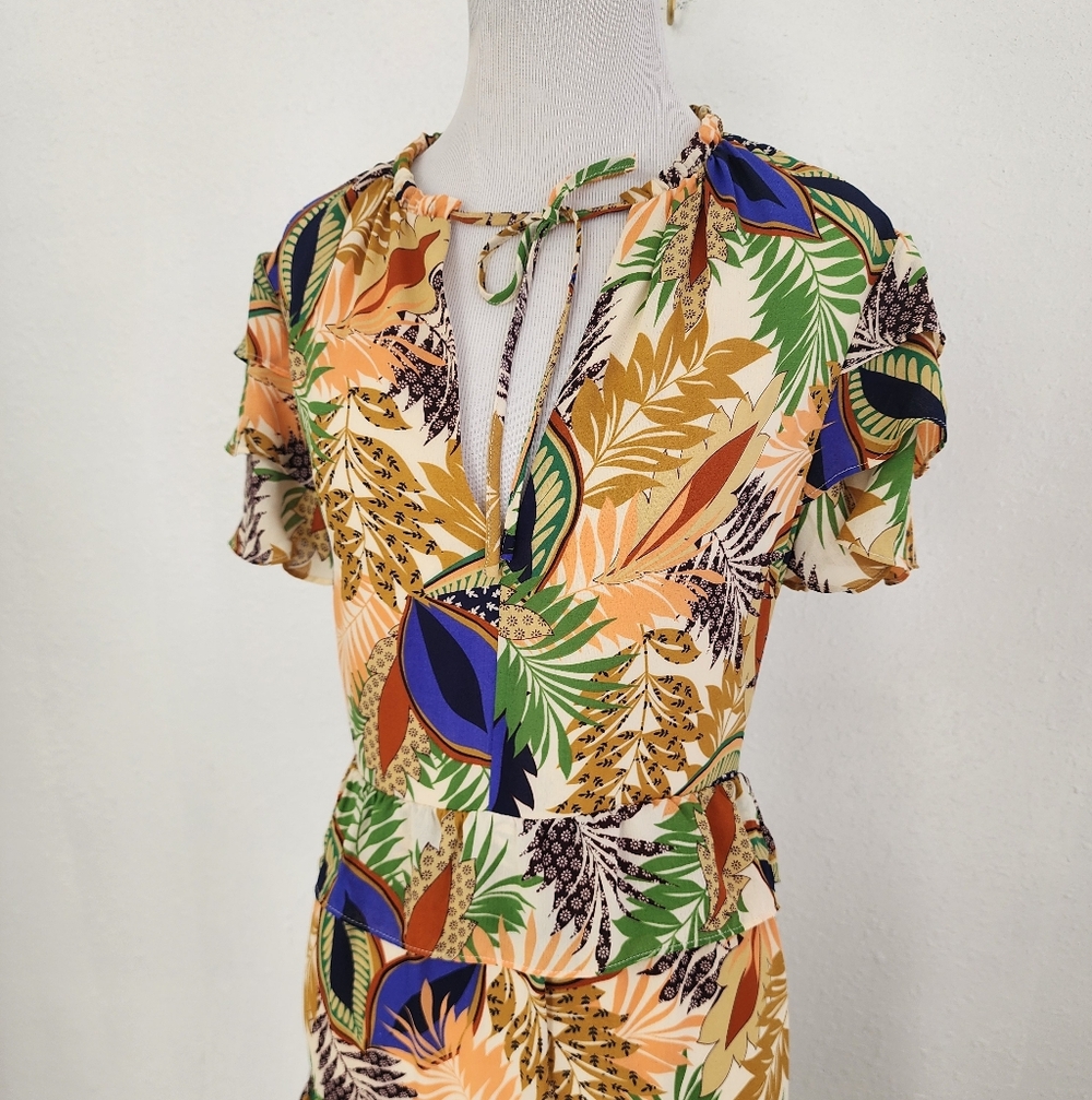 Glamorous Multicolor Floral Dress Leaf Print Open Back Maxi Dress Size 6 - Picture 7 of 10